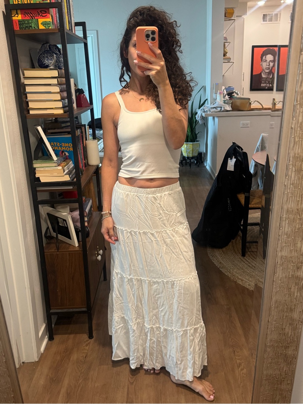 Brandy Melville White Tiered Maxi Skirt